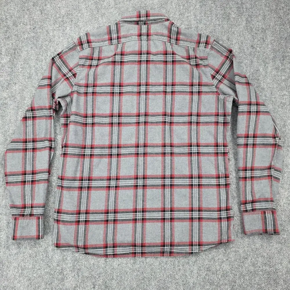 Banana Republic Shirt Mens Tall Medium Gray Plaid Flannel Untucked Standard Fit